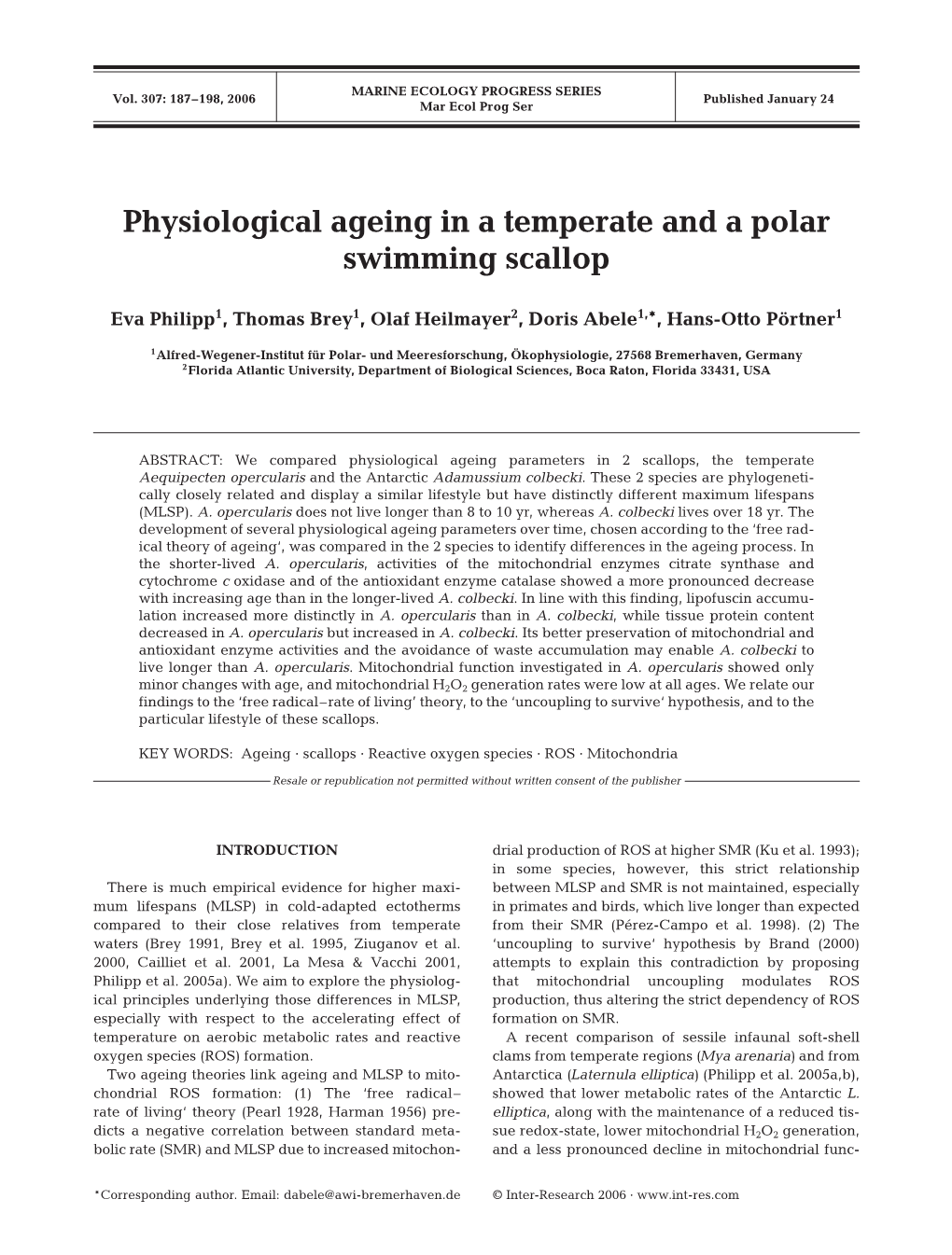 Physiological Ageing in a Temperate and a Polar Swimming Scallop