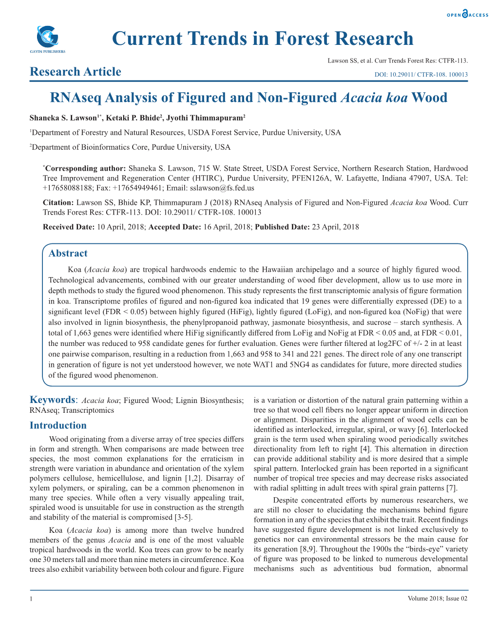 Rnaseq Analysis of Figured and Non-Figured Acacia Koa Wood Shaneka S