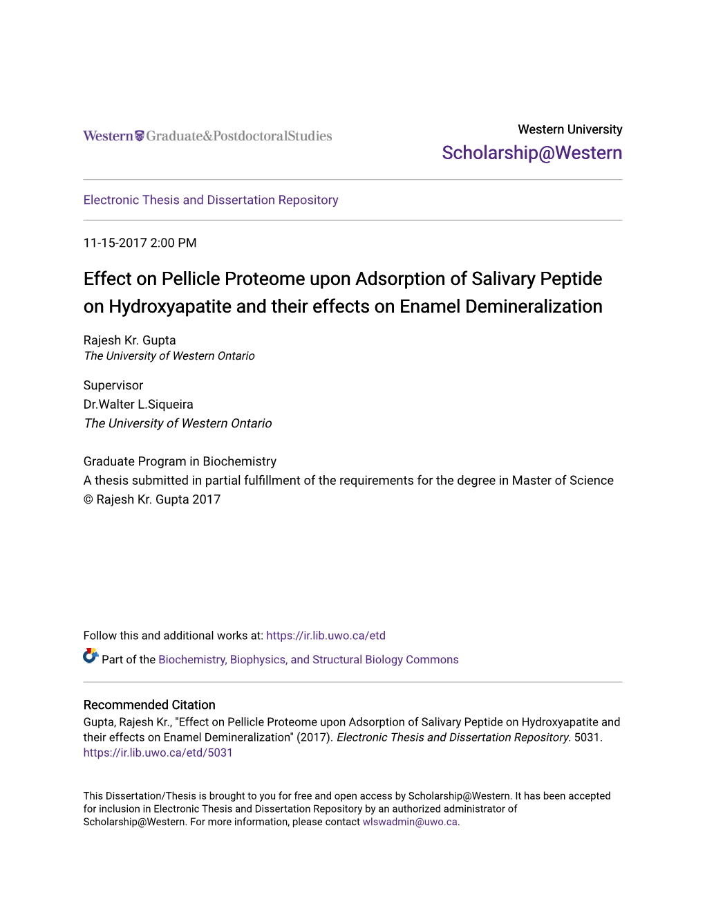 Effect on Pellicle Proteome Upon Adsorption of Salivary Peptide on Hydroxyapatite and Their Effects on Enamel Demineralization