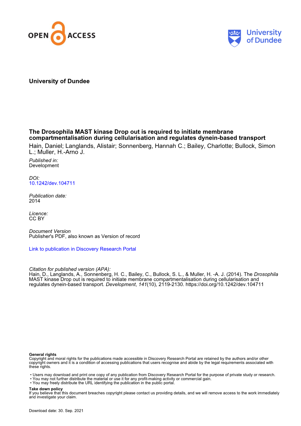 University of Dundee the Drosophila MAST Kinase Drop out Is Required