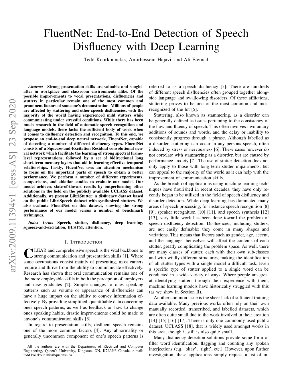 End-To-End Detection of Speech Disfluency with Deep Learning