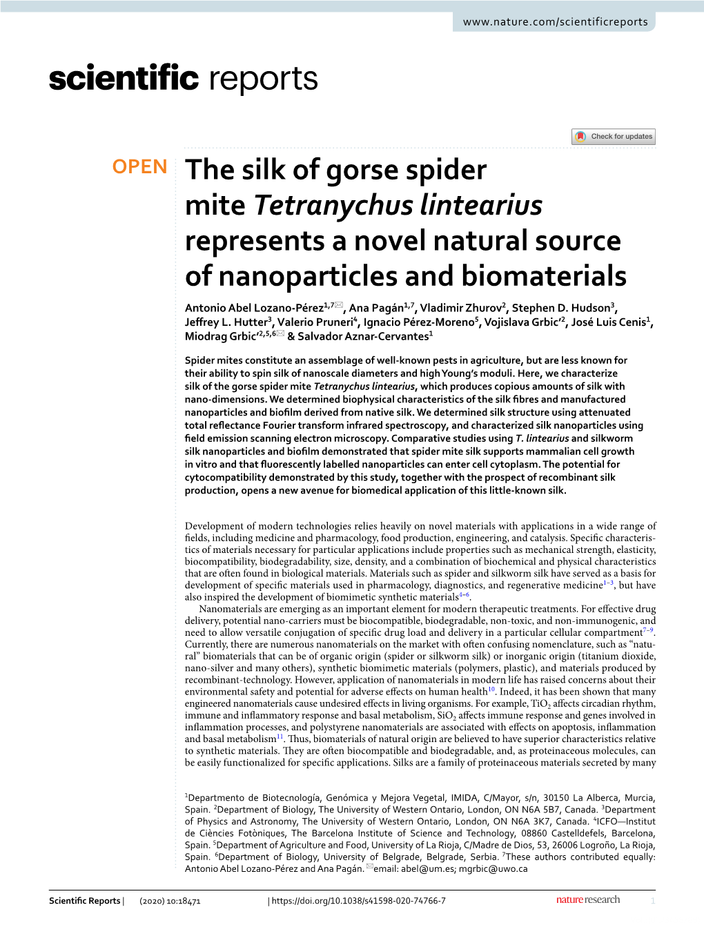 The Silk of Gorse Spider Mite Tetranychus Lintearius Represents a Novel Natural Source of Nanoparticles and Biomaterials