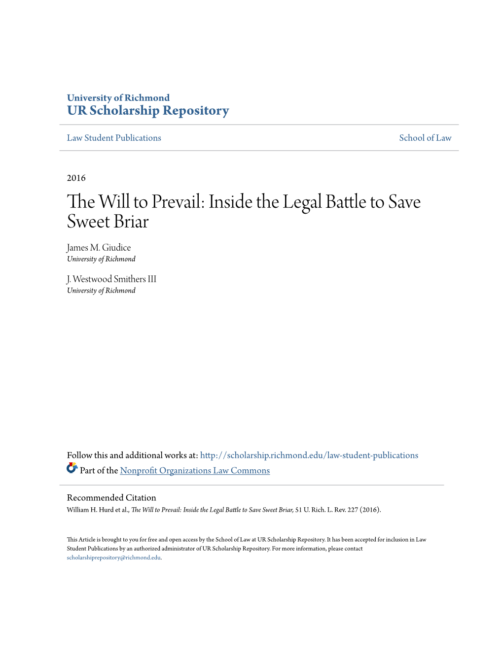 Inside the Legal Battle to Save Sweet Briar, 51 U