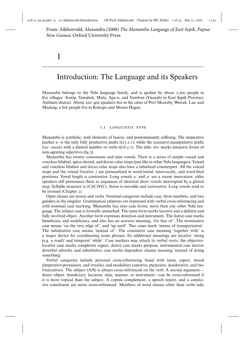 Aikhenvald, A. 2008. the Manambu Language