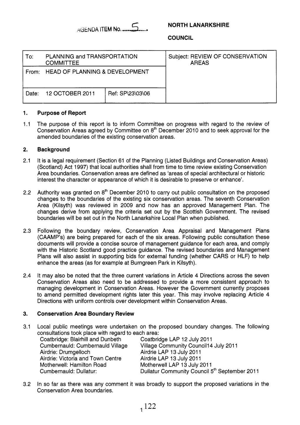 Review of Conservation Areas Agreed by Committee on 8‘H December 2010 and to Seek Approval for the Amended Boundaries of the Existing Conservation Areas