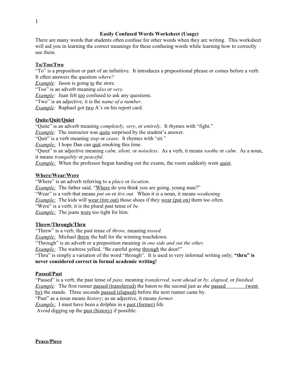 Commonly Confused Words Winter Packet / Easily Confused Words Worksheet (Usage)