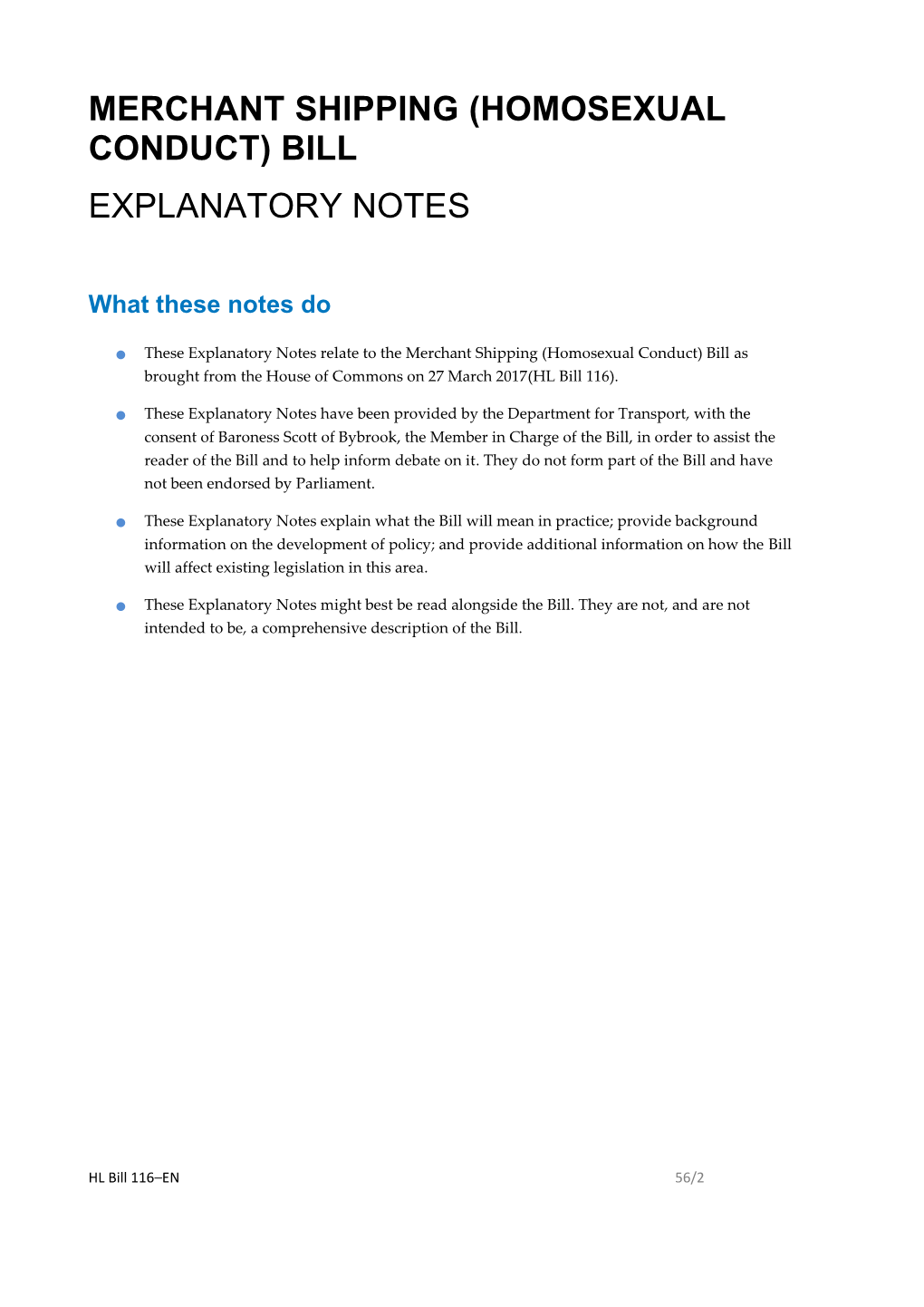 Merchant Shipping (Homosexual Conduct) Bill Explanatory Notes