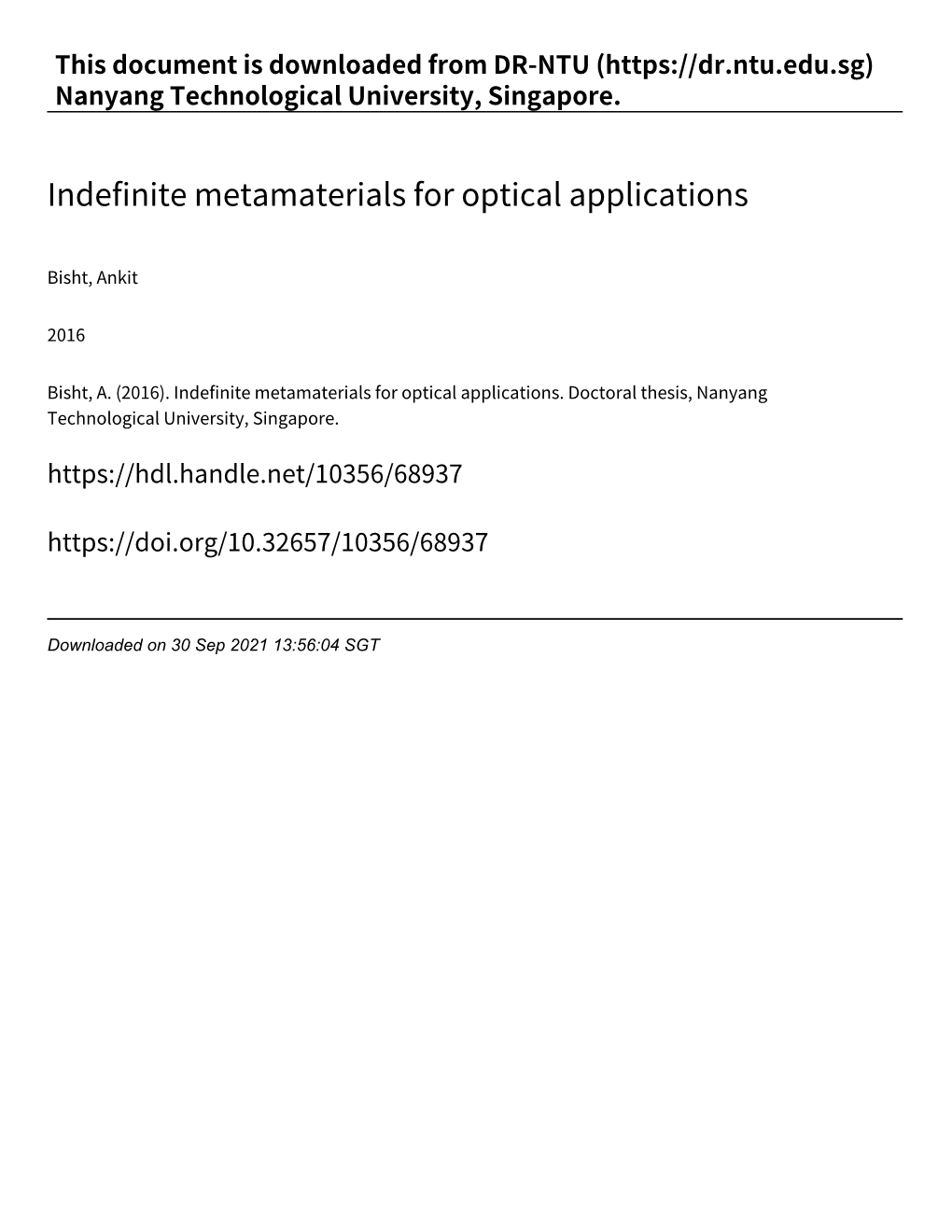 Indefinite Metamaterials for Optical Applications