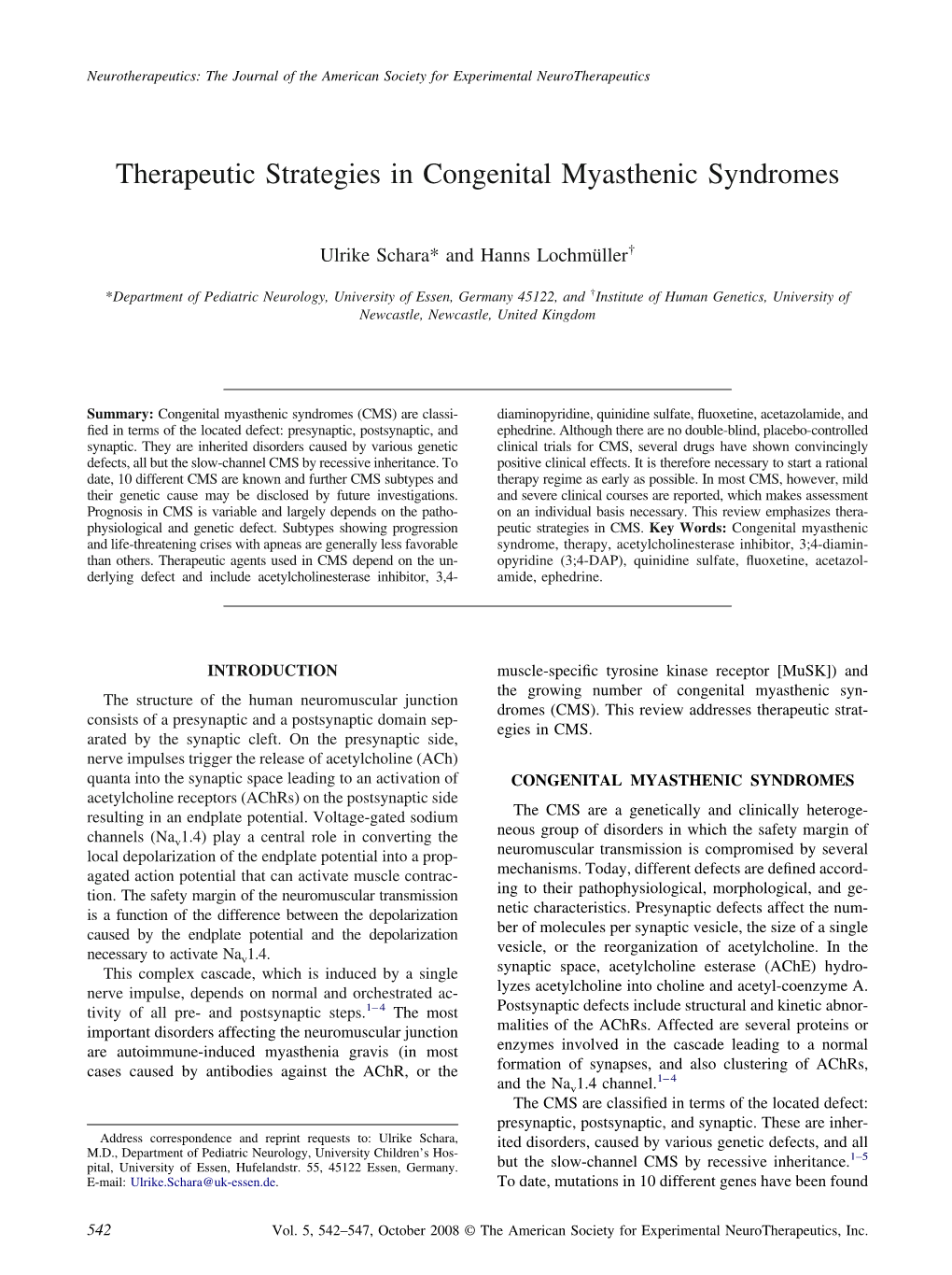 Therapeutic Strategies in Congenital Myasthenic Syndromes