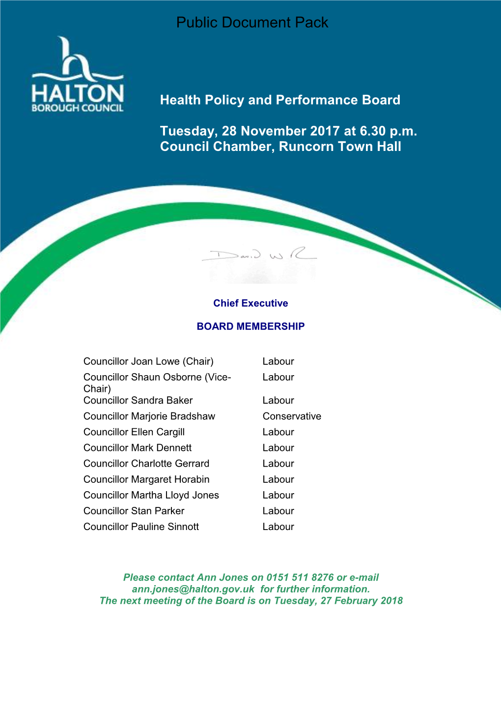 Health Policy and Performance Board Tuesday, 28 November 2017 At