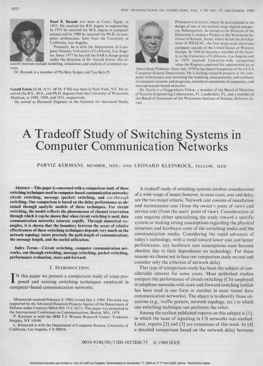 A Tradeoff Study of Switching Systems in Computer Communication Networks