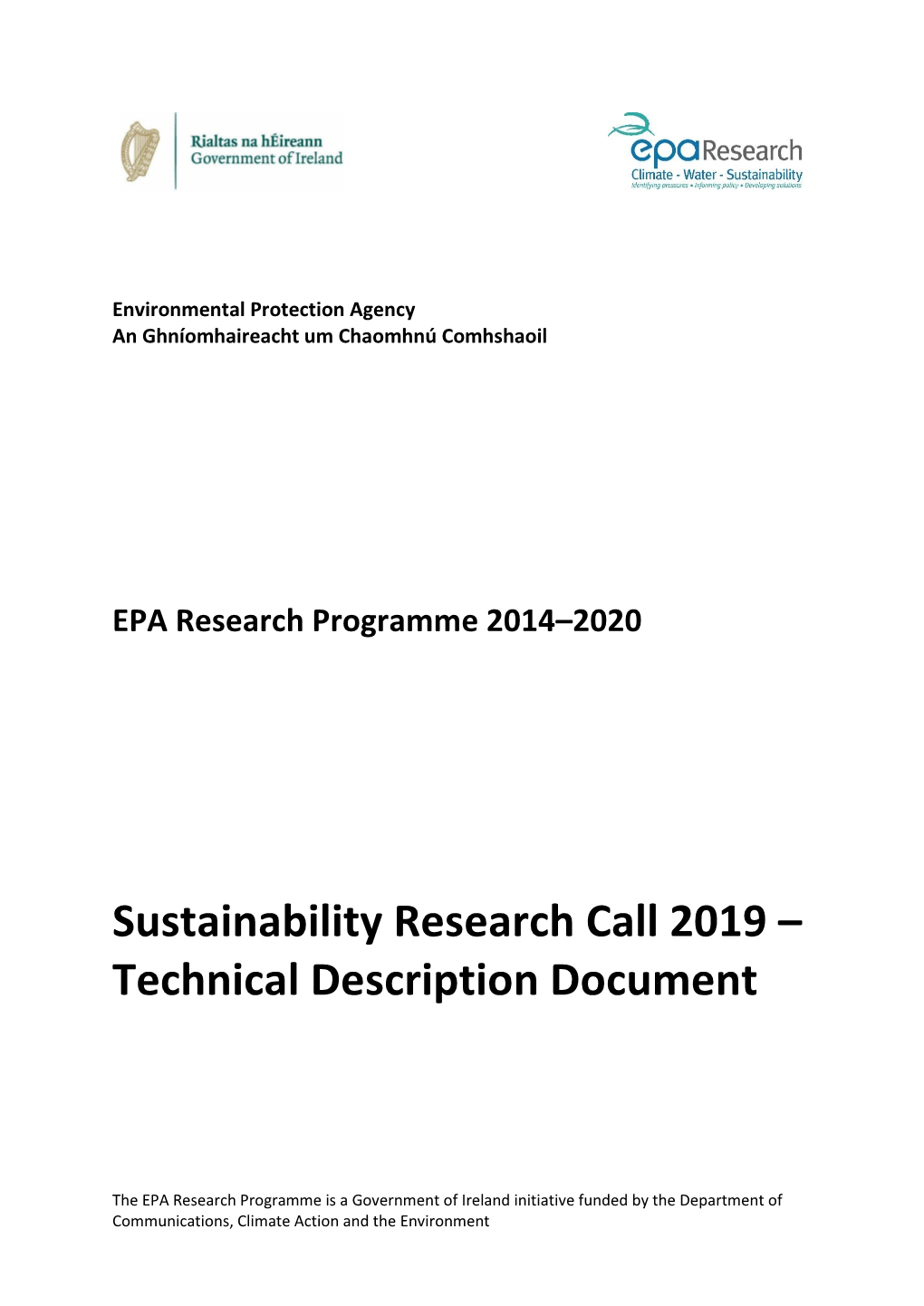Sustainability Research Call 2019 – Technical Description Document