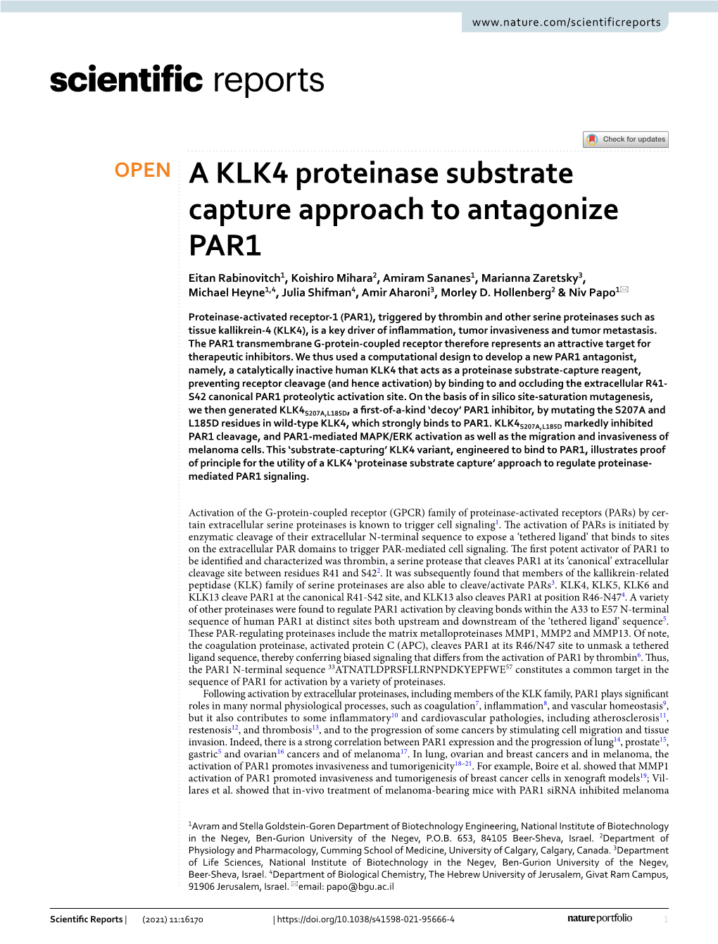 A KLK4 Proteinase Substrate Capture Approach to Antagonize PAR1