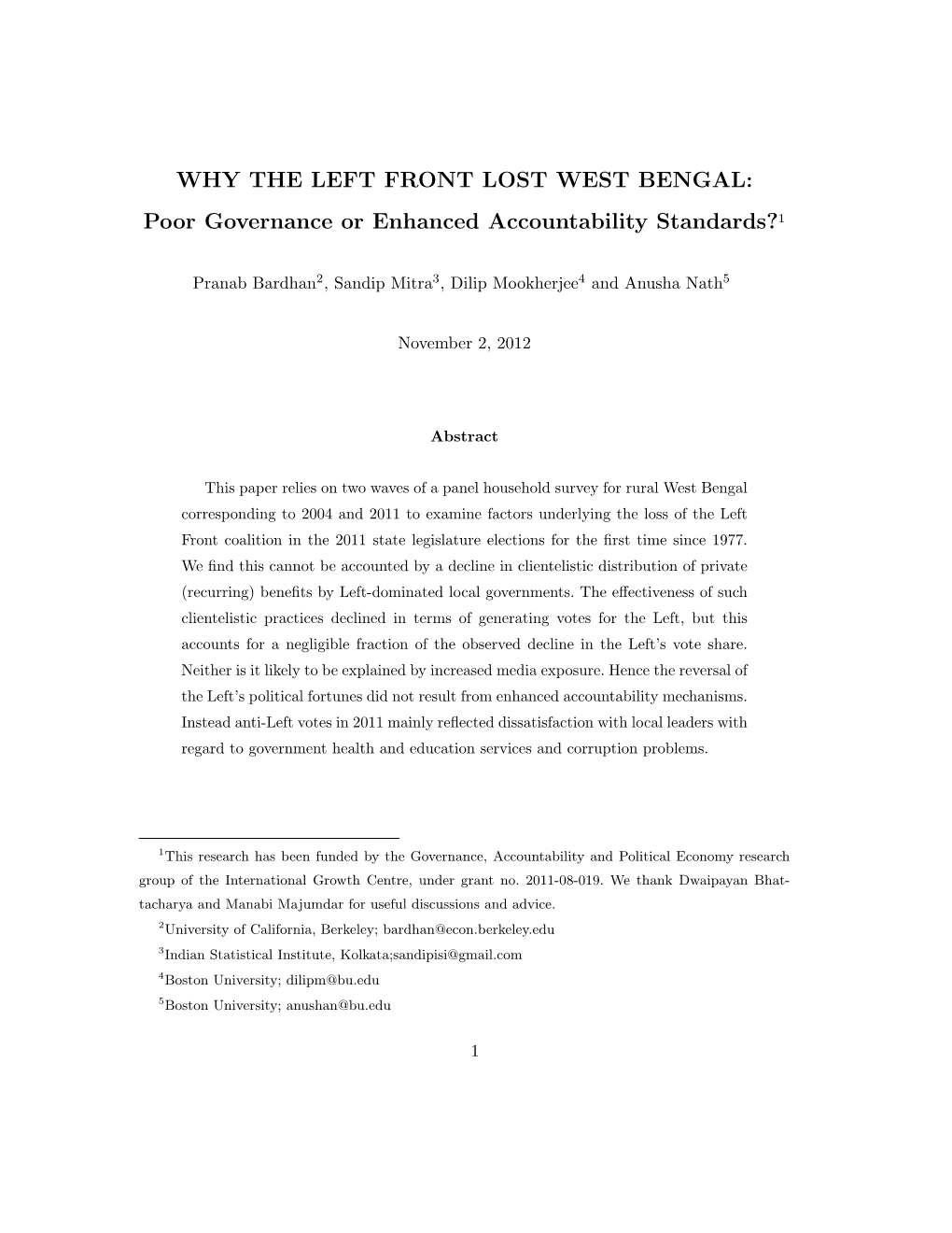 Why the Left Front Lost West Bengal