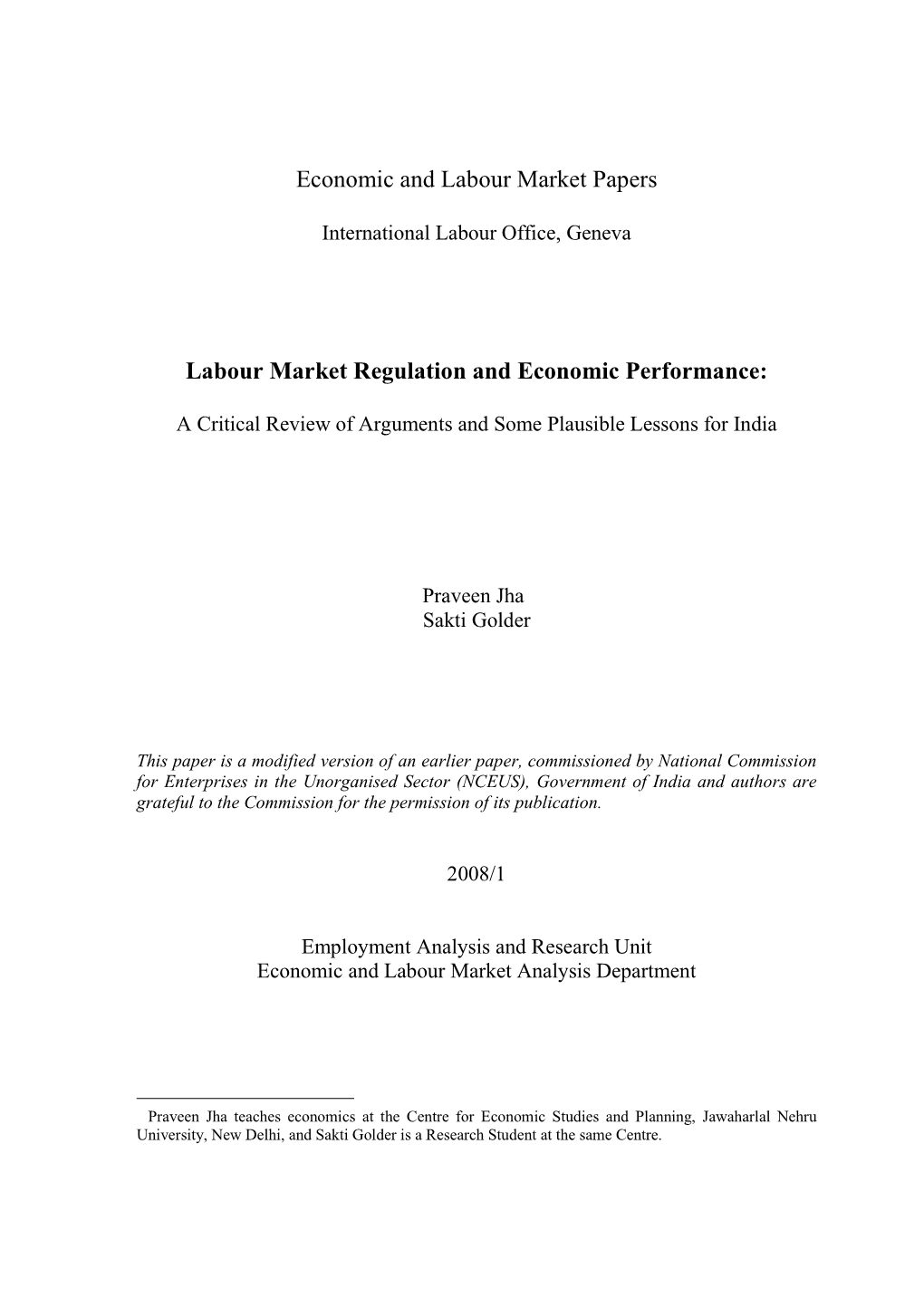 Labour Market Regulation and Economic Performance