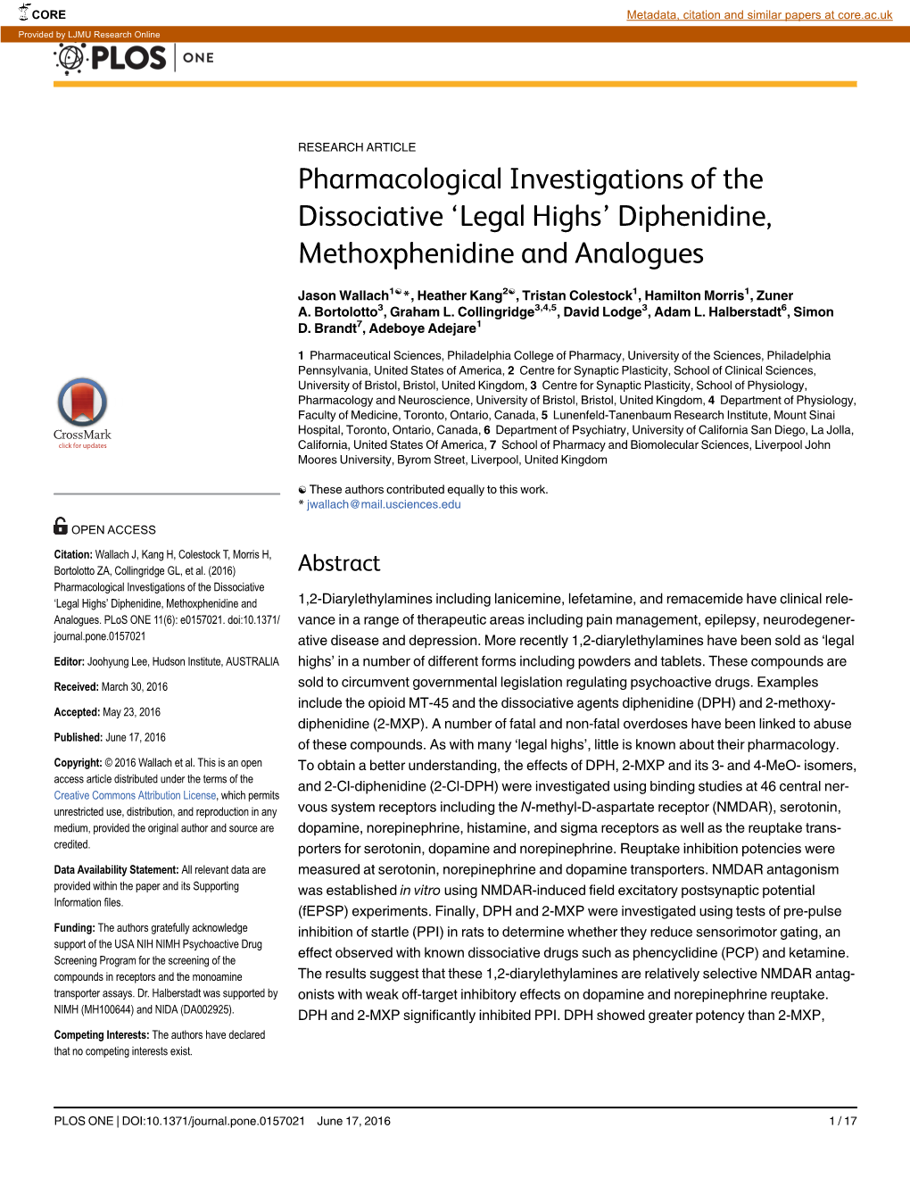 Pharmacological Investigations of the Dissociative 'Legal Highs
