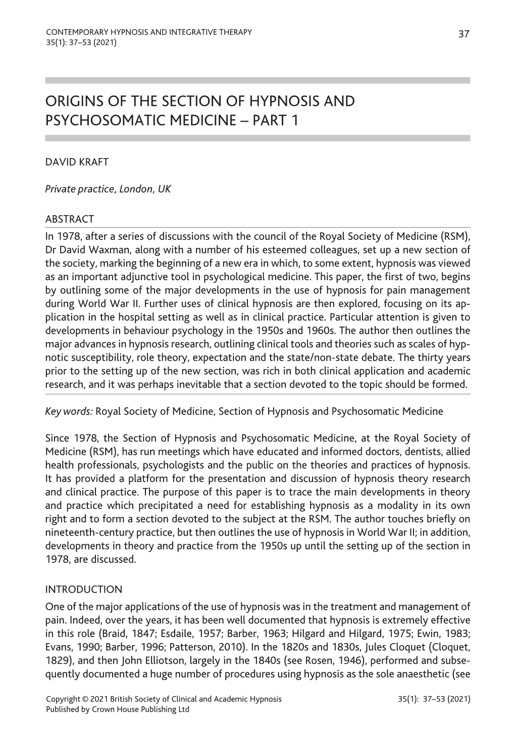 Origins of the Section of Hypnosis and Psychosomatic Medicine – Part 1