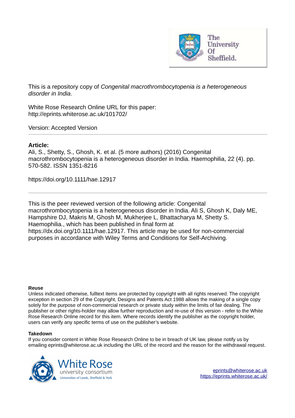 Congenital Macrothrombocytopenia Is a Heterogeneous Disorder in India