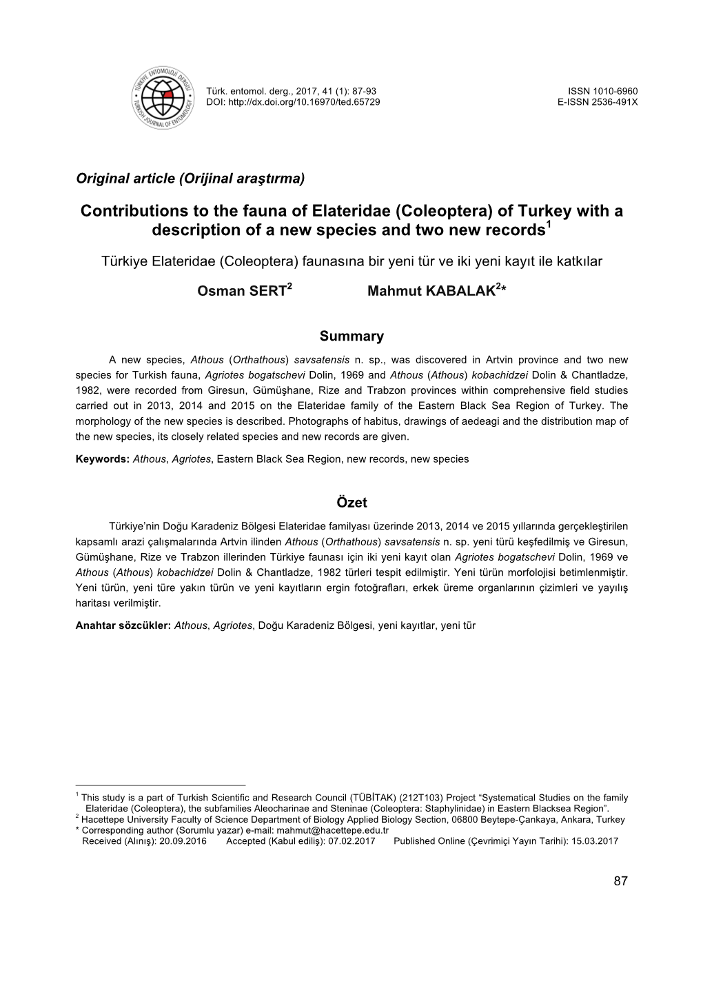 Coleoptera) of Turkey with a Description of a New Species and Two New Records1