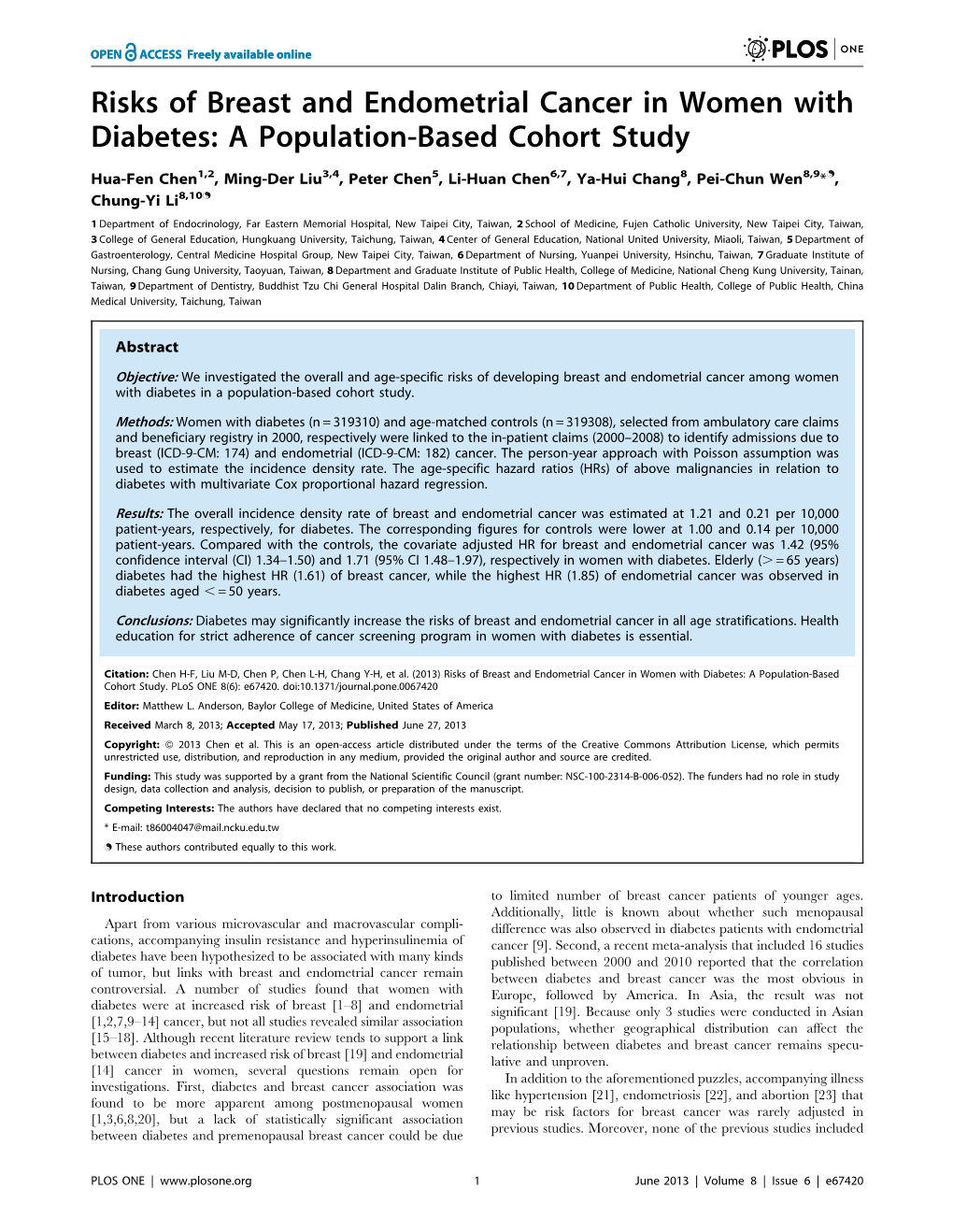 Risks of Breast and Endometrial Cancer in Women with Diabetes: a Population-Based Cohort Study