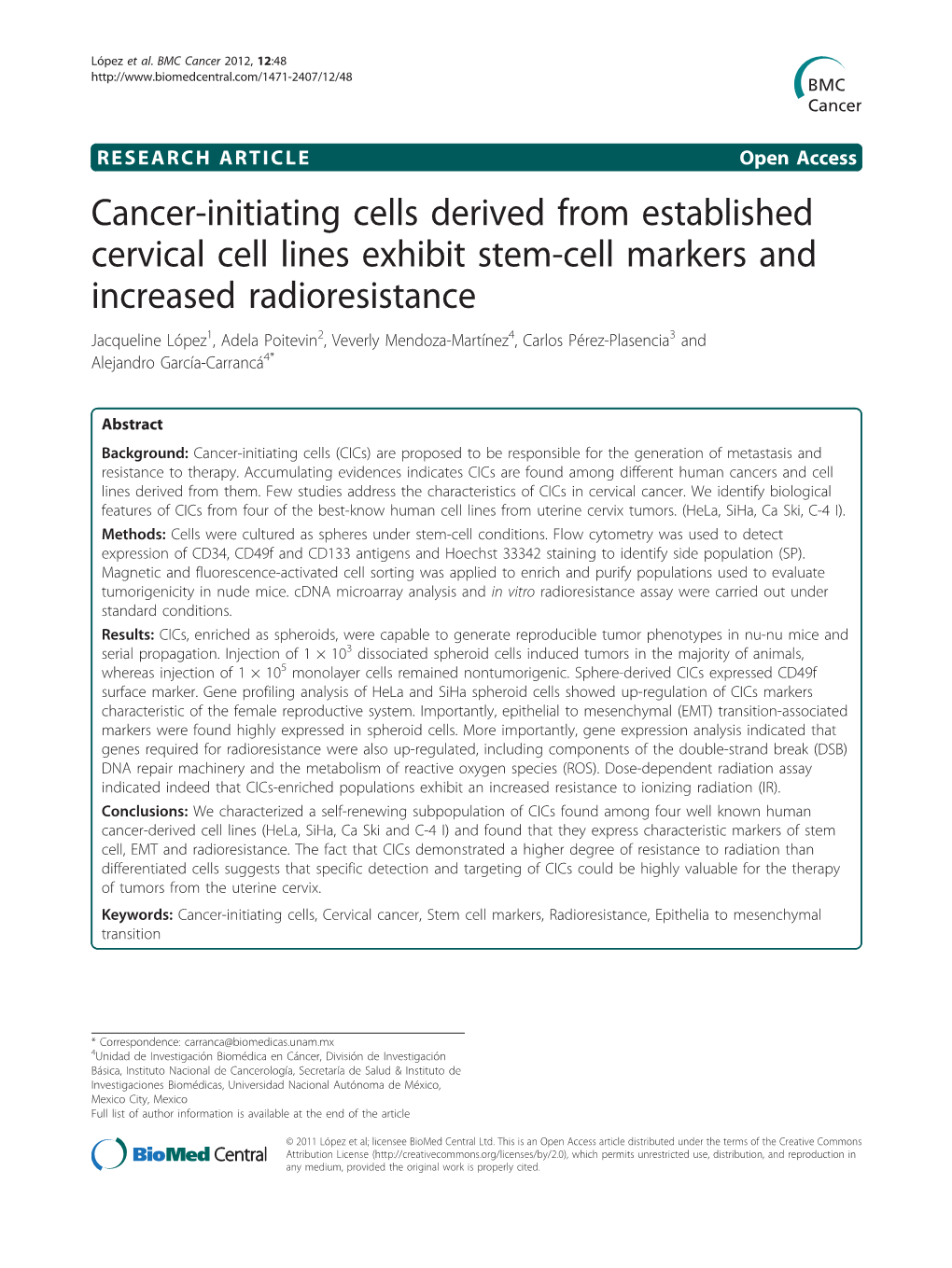 Cancer-Initiating Cells Derived from Established Cervical Cell Lines