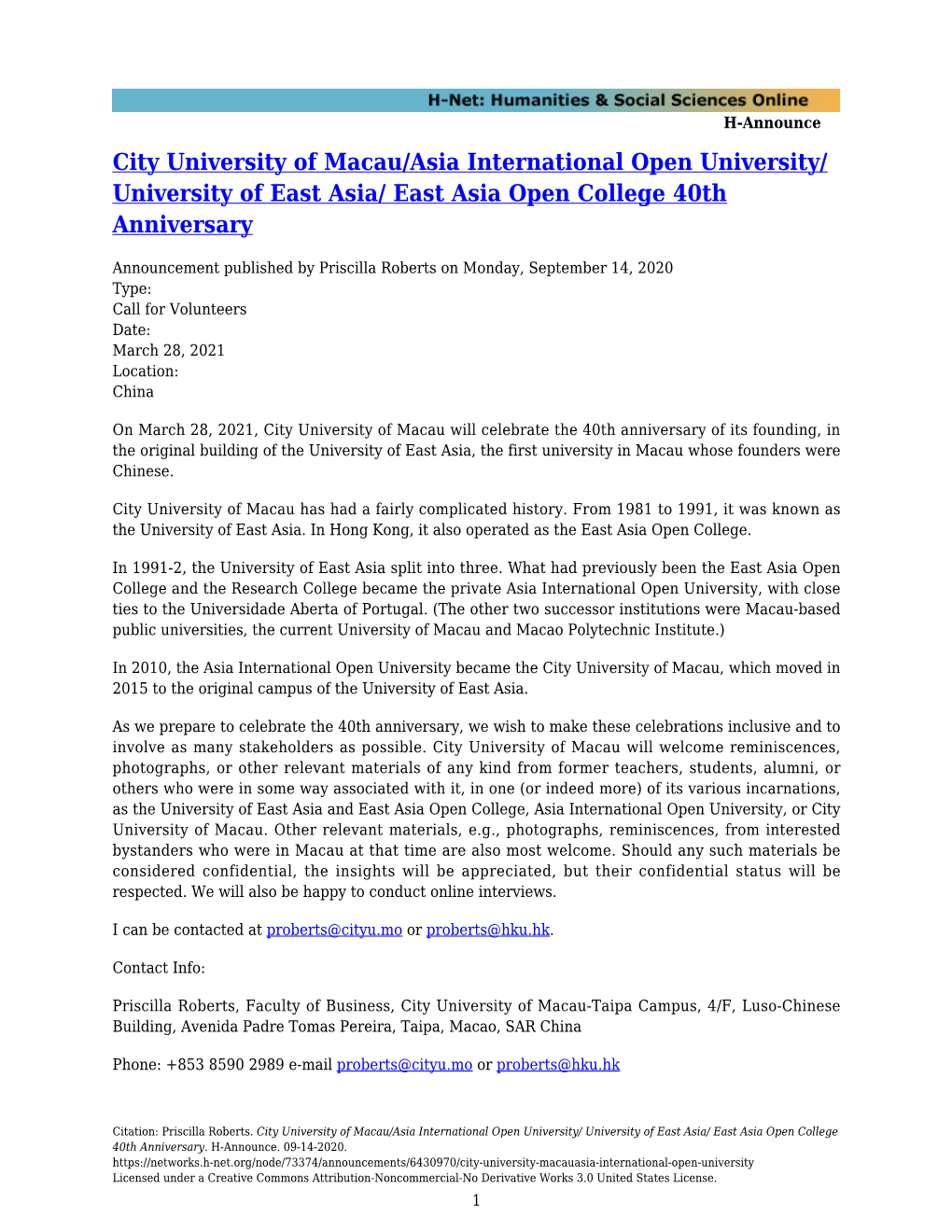 City University of Macau/Asia International Open University/ University of East Asia/ East Asia Open College 40Th Anniversary