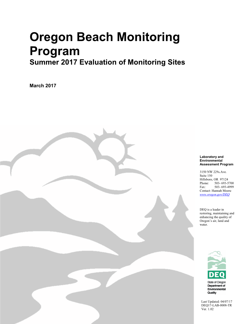 Oregon Beach Monitoring Program Summer 2017 Evaluation of Monitoring Sites