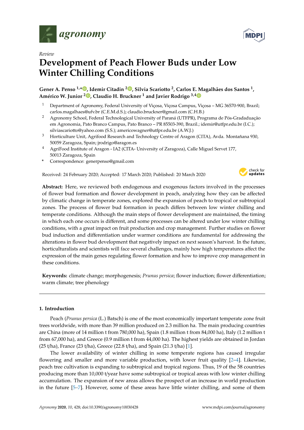 Development of Peach Flower Buds Under Low Winter Chilling Conditions