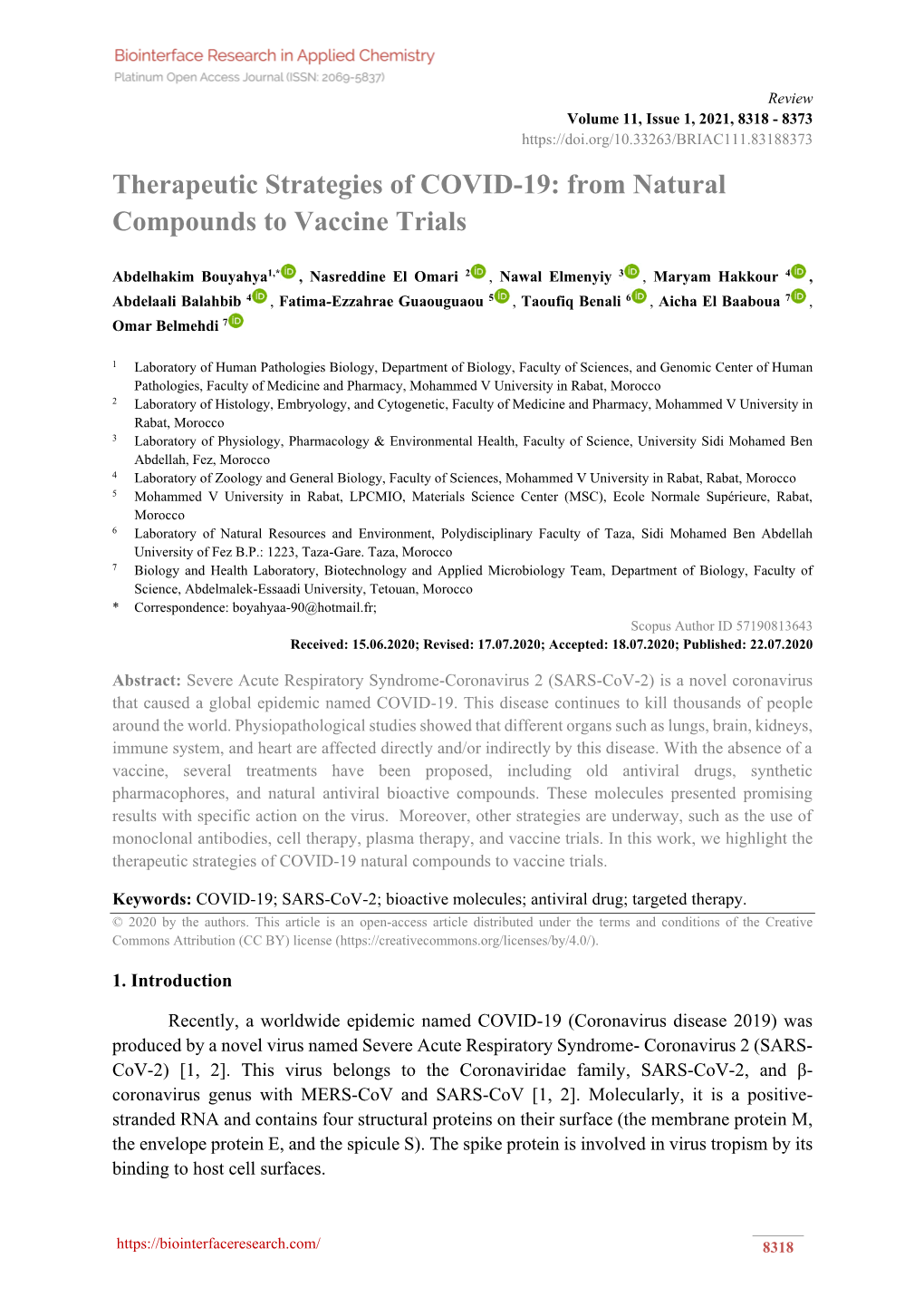 Therapeutic Strategies of COVID-19: from Natural Compounds to Vaccine Trials