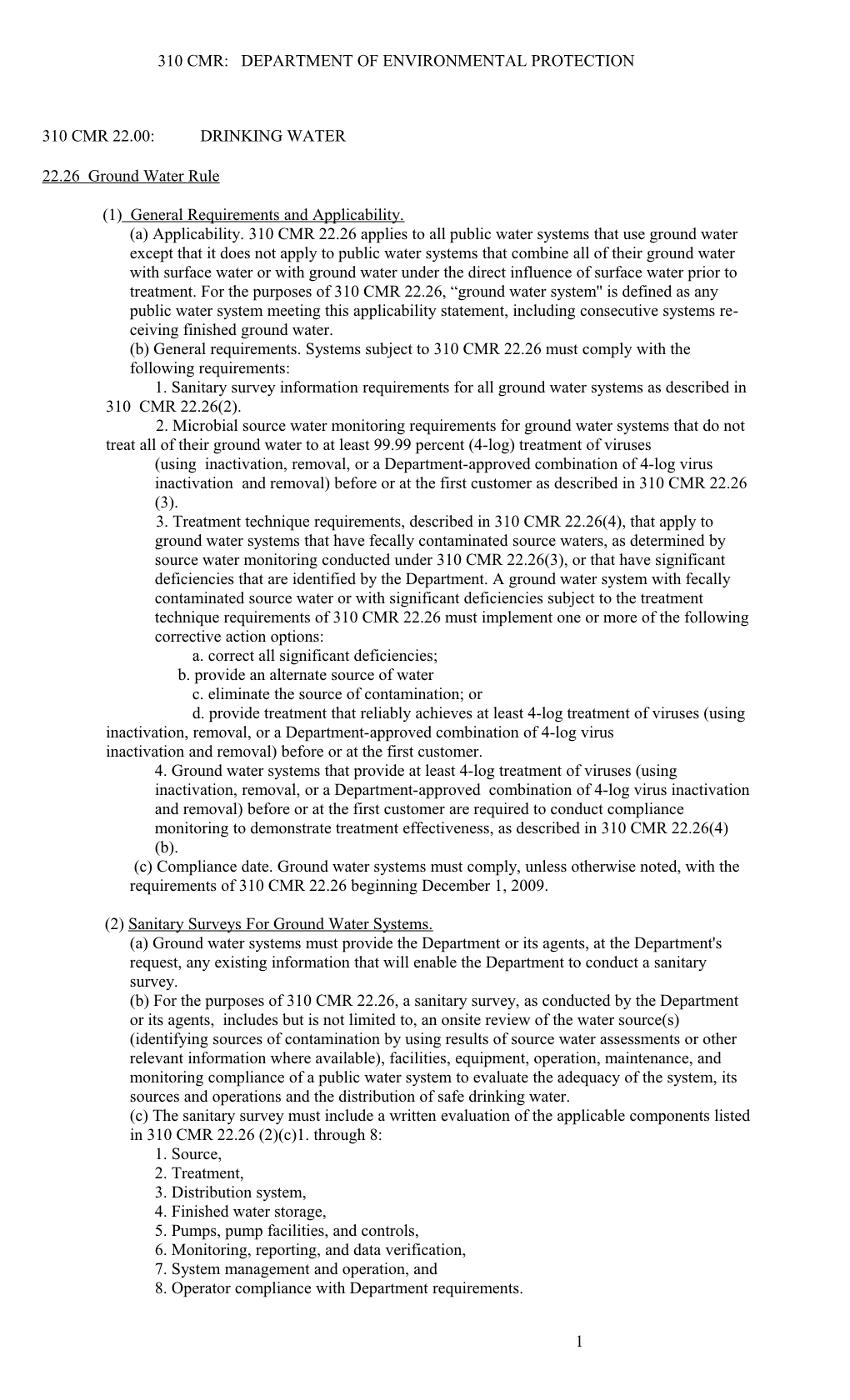 310 Cmr: Department of Environmental Protection