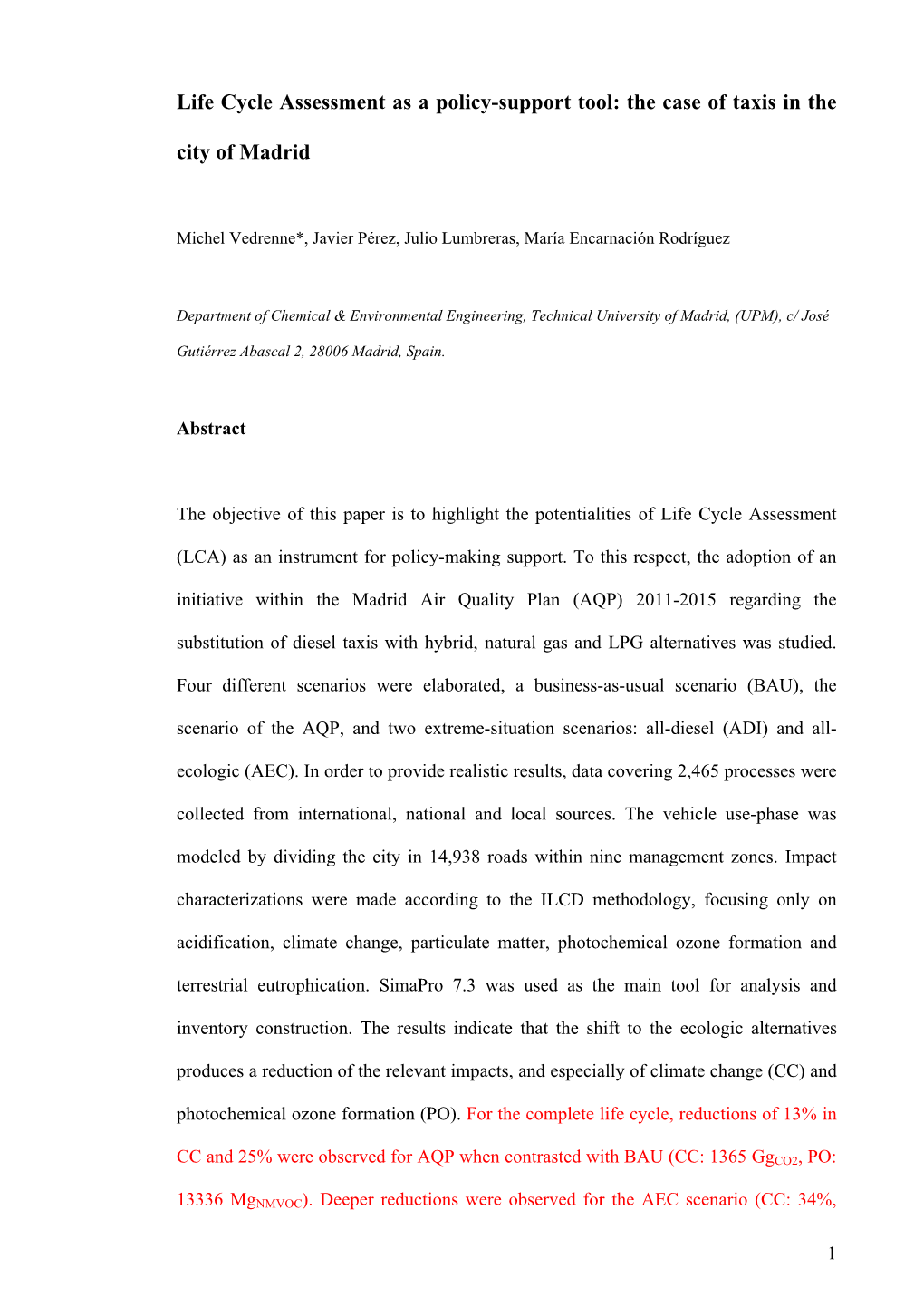 Life Cycle Assessment As a Policy-Support Tool: the Case of Taxis in the City of Madrid