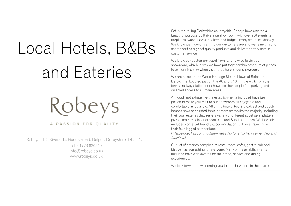 Here Is a Guide to Local Hotels, B&B's and Eateries