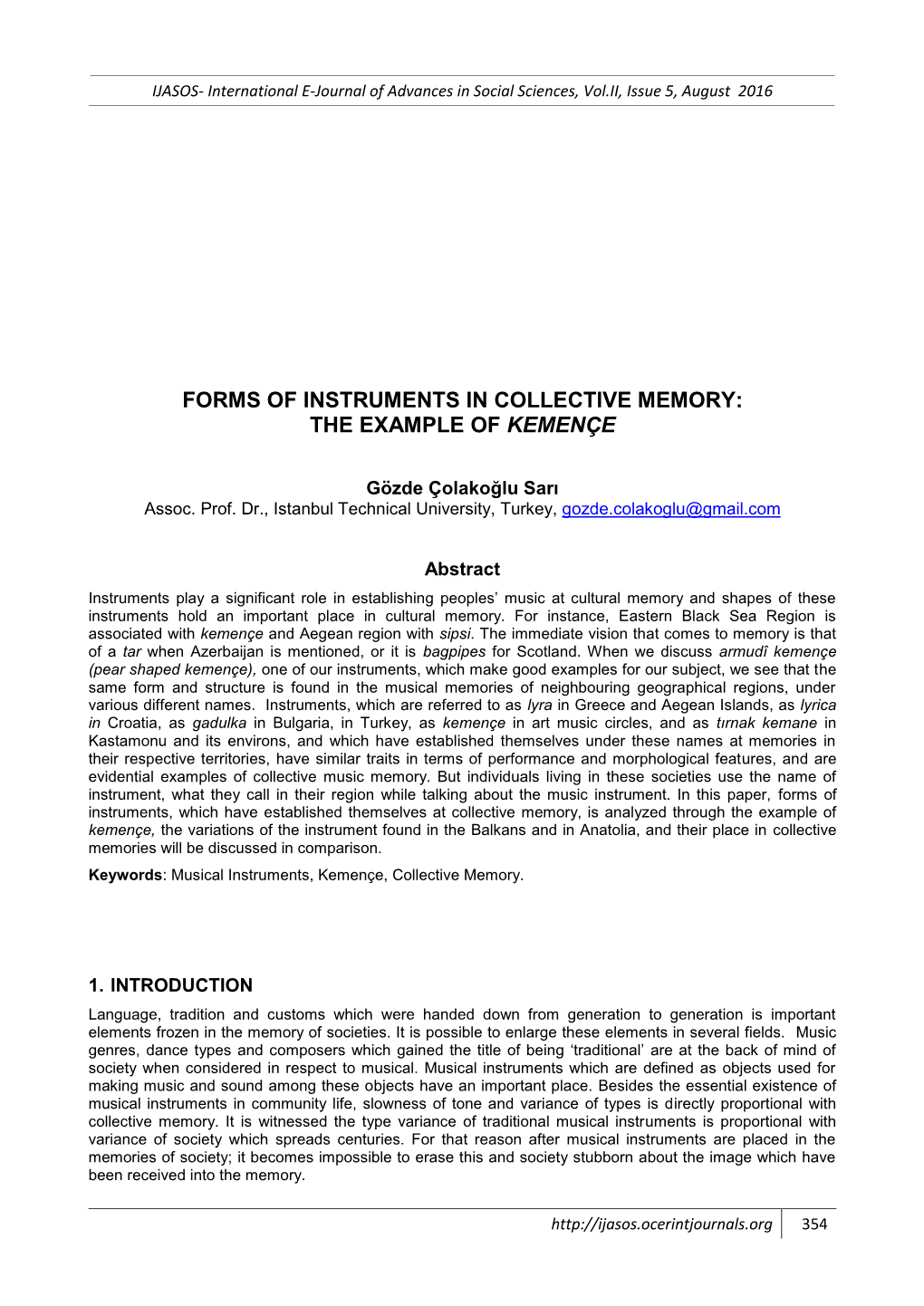 Forms of Instruments in Collective Memory: the Example of Kemençe