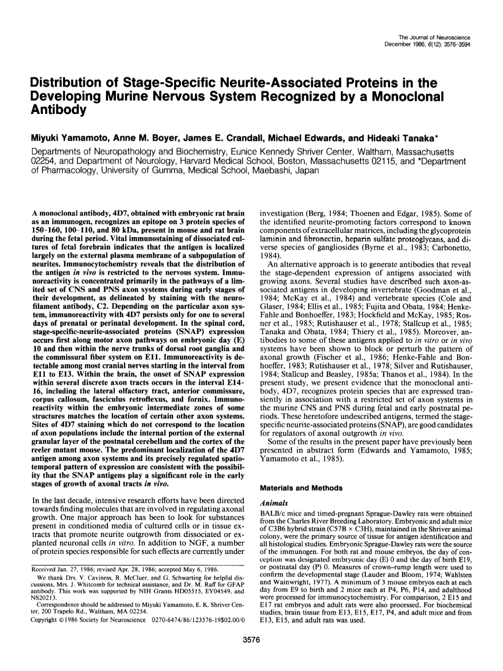Distribution of Stage-Specific Neurite-Associated Proteins in the Developing Murine Nervous System Recognized by a Monoclonal Antibody