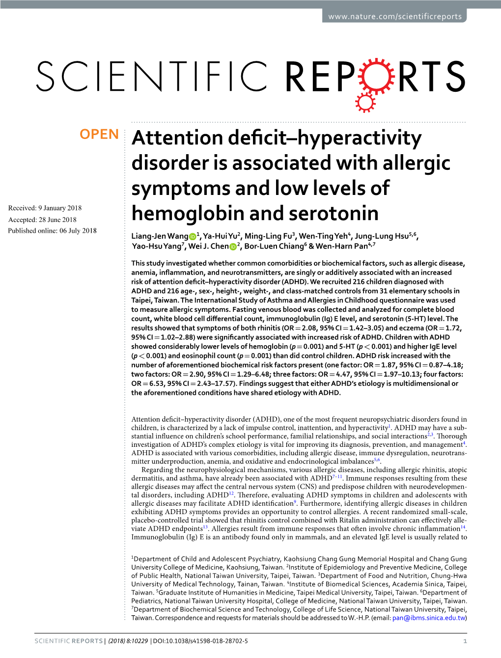 Attention Deficit–Hyperactivity Disorder Is Associated with Allergic