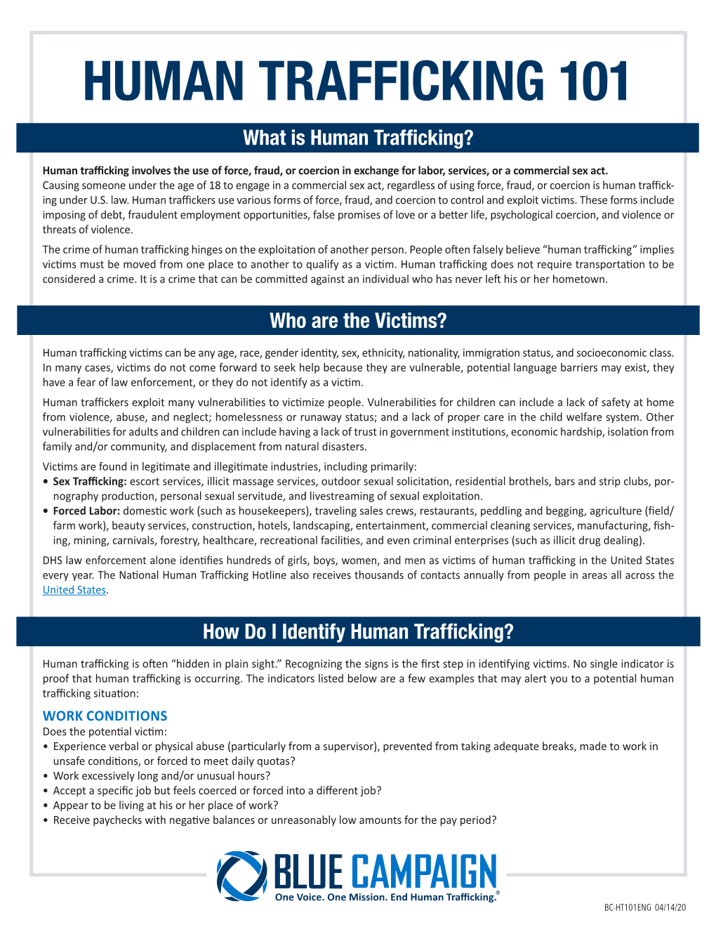 HUMAN TRAFFICKING 101 What Is Human Trafficking?