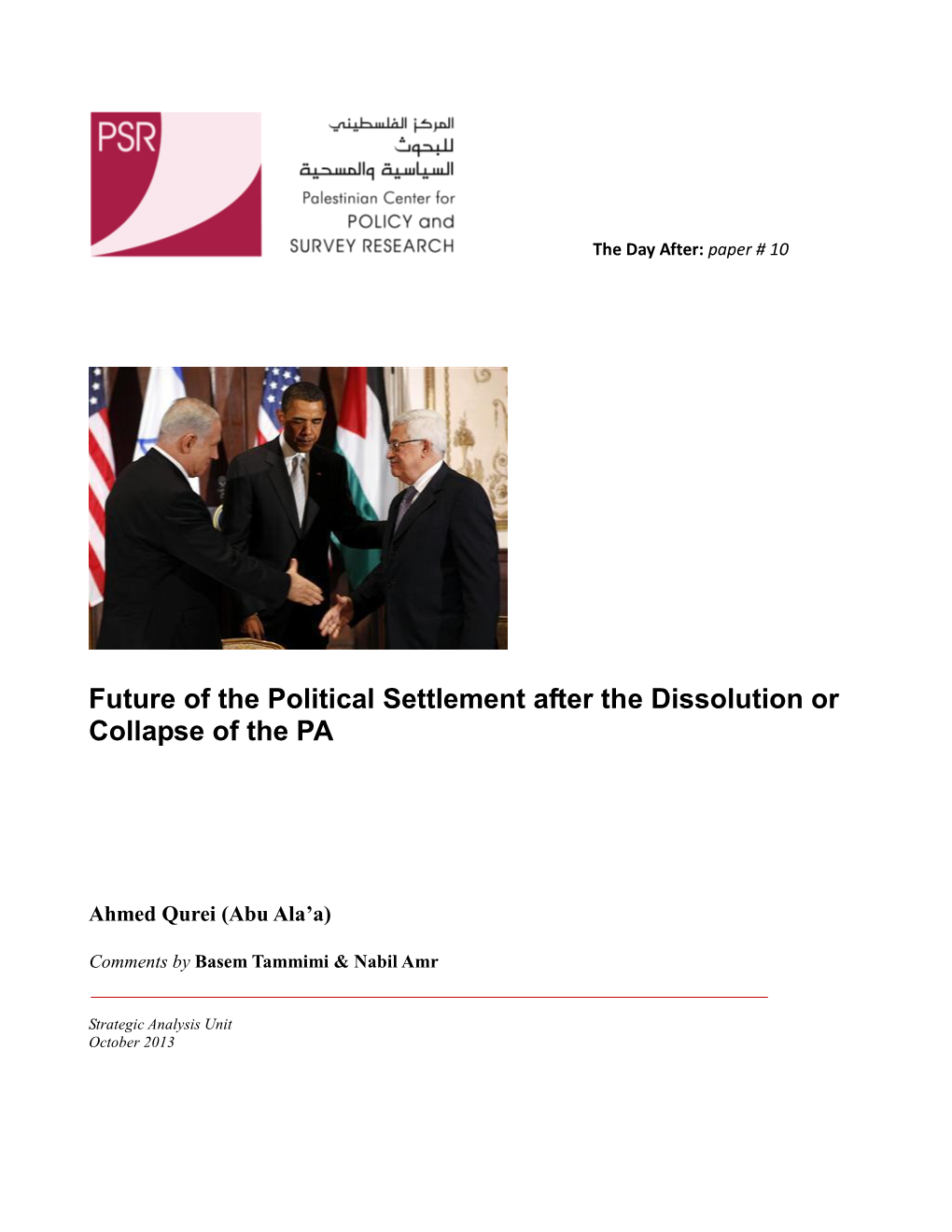 Future of the Political Settlement After the Dissolution Or Collapse of the PA