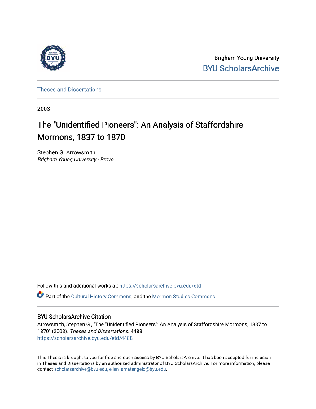 An Analysis of Staffordshire Mormons, 1837 to 1870