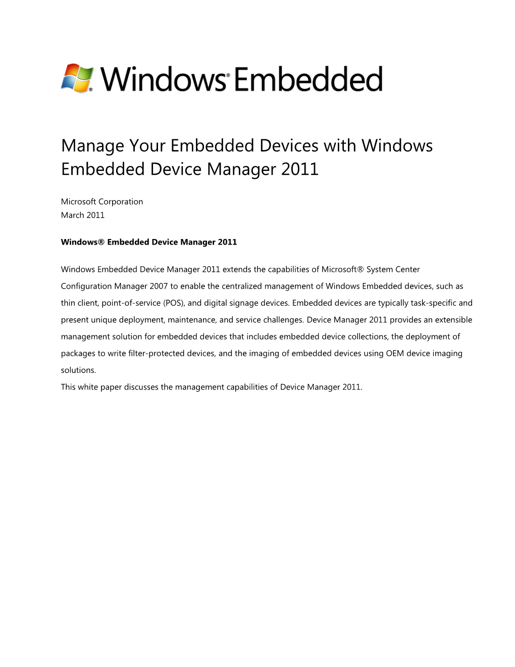 Manage Your Embedded Devices with Windows Embedded Device Manager 2011