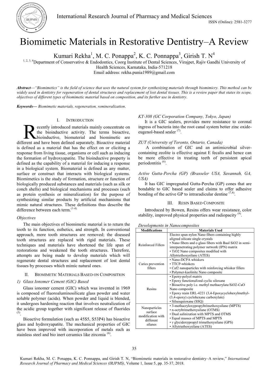 Biomimetic Materials in Restorative Dentistry–A Review