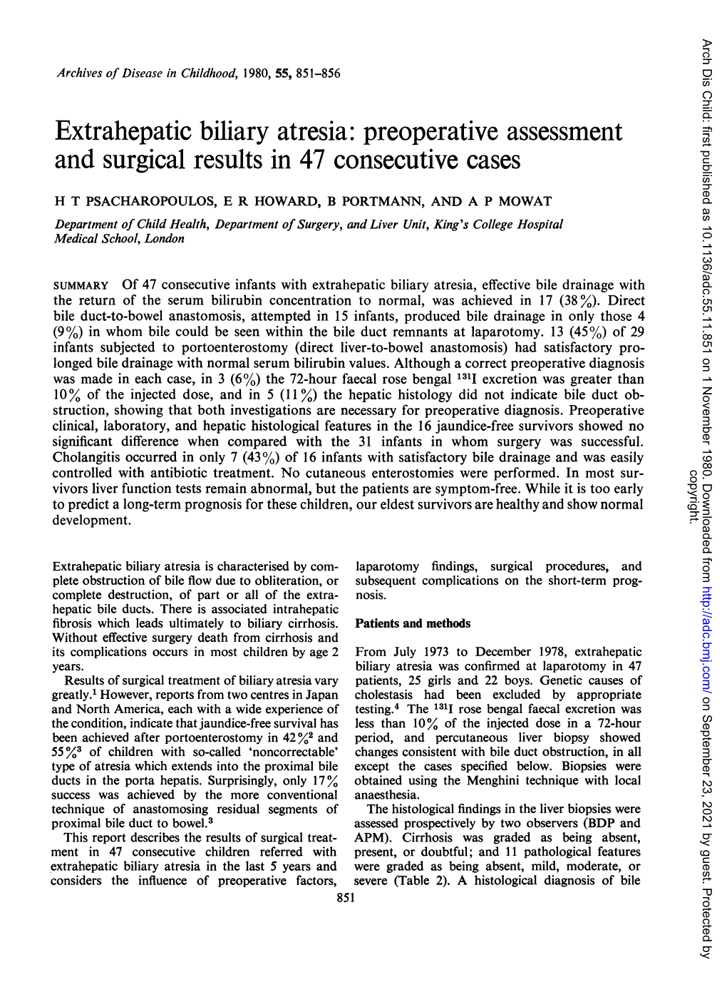 Extrahepatic Biliary Atresia: Preoperative Assessment and Surgical Results in 47 Consecutive Cases