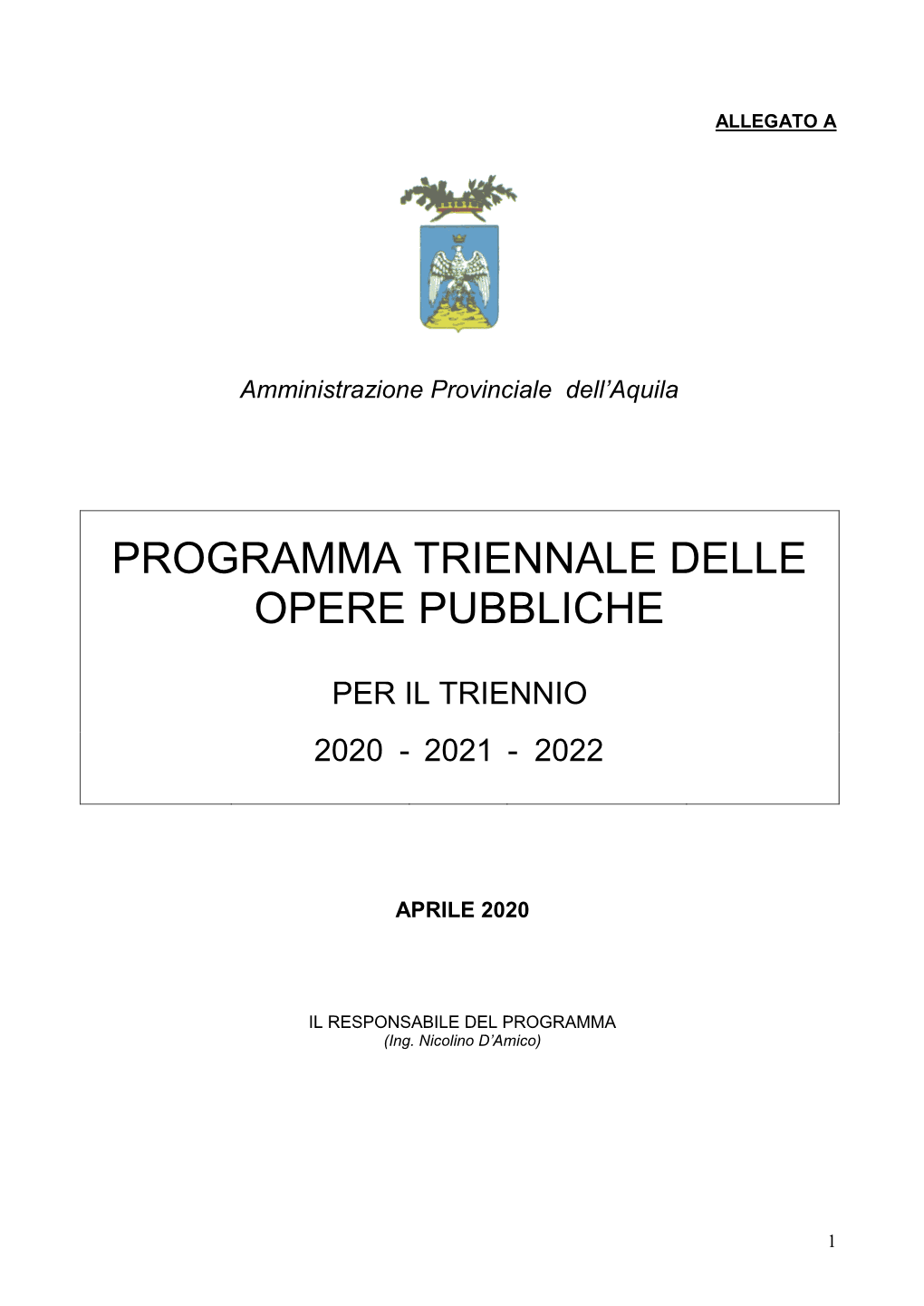 Programma Triennale Delle Opere Pubbliche 2020-2022