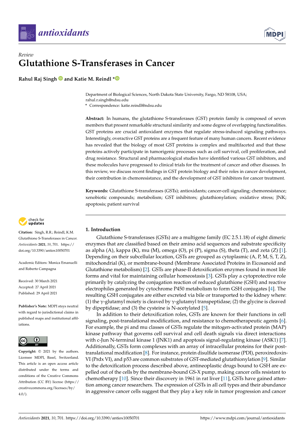 Glutathione S-Transferases in Cancer