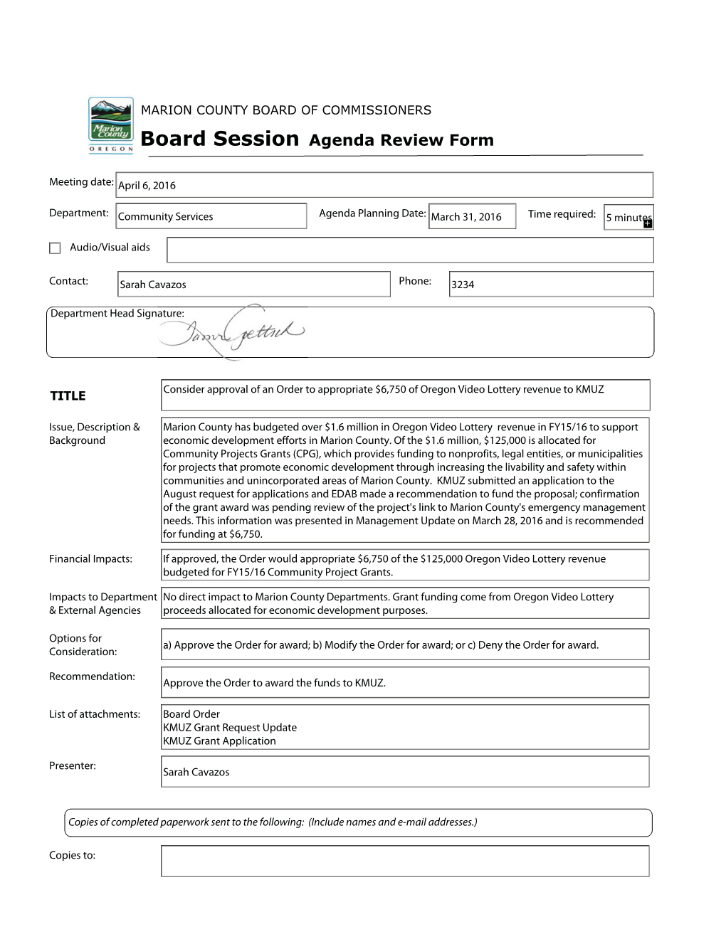 Board Session Agenda Review Form