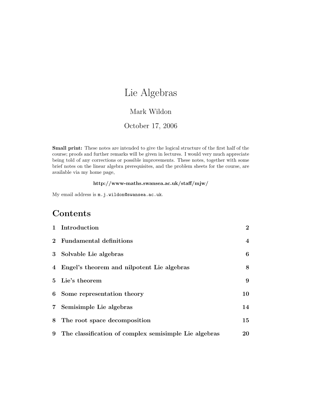 Lie Algebras