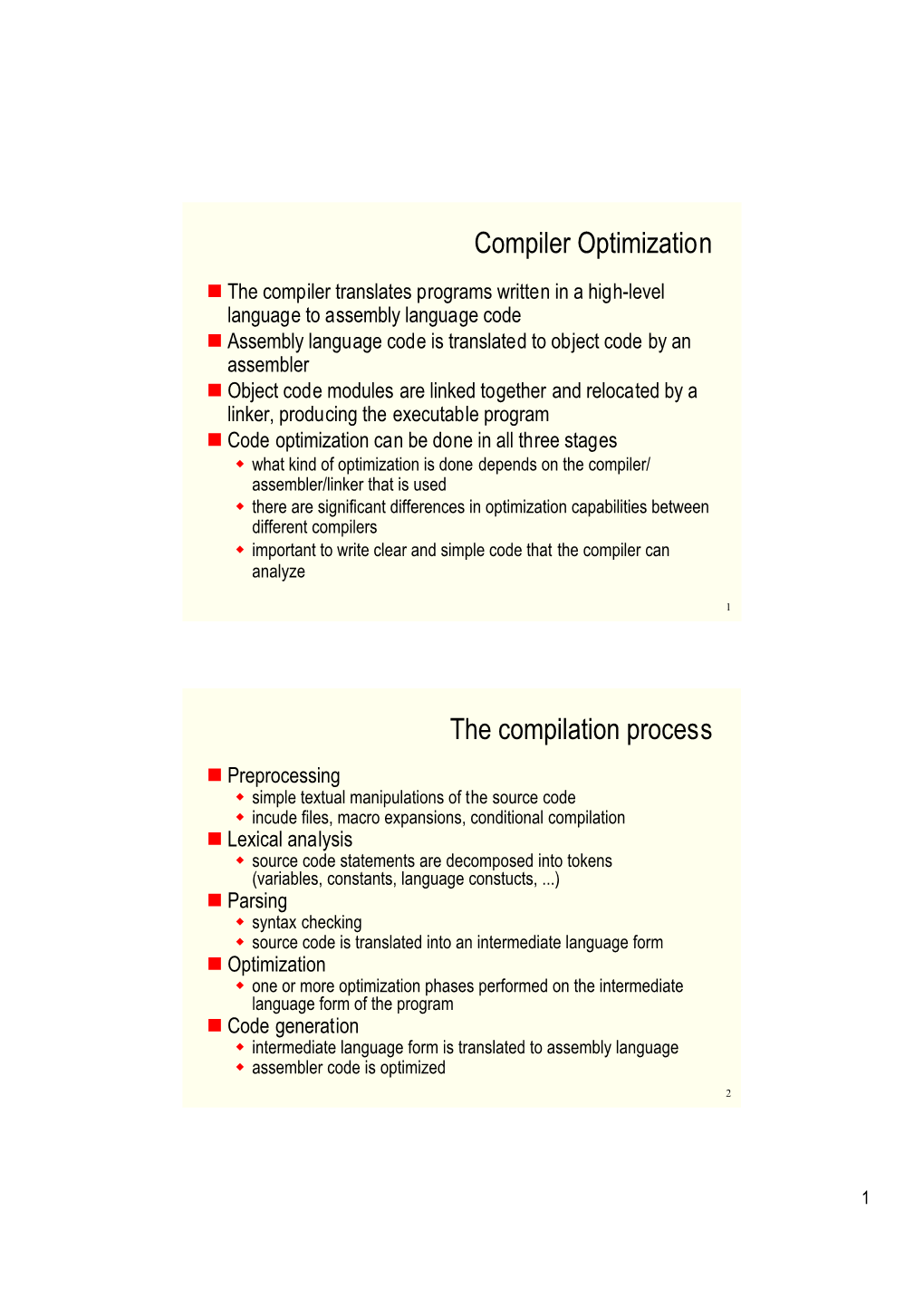 Compiler Optimization the Compilation Process