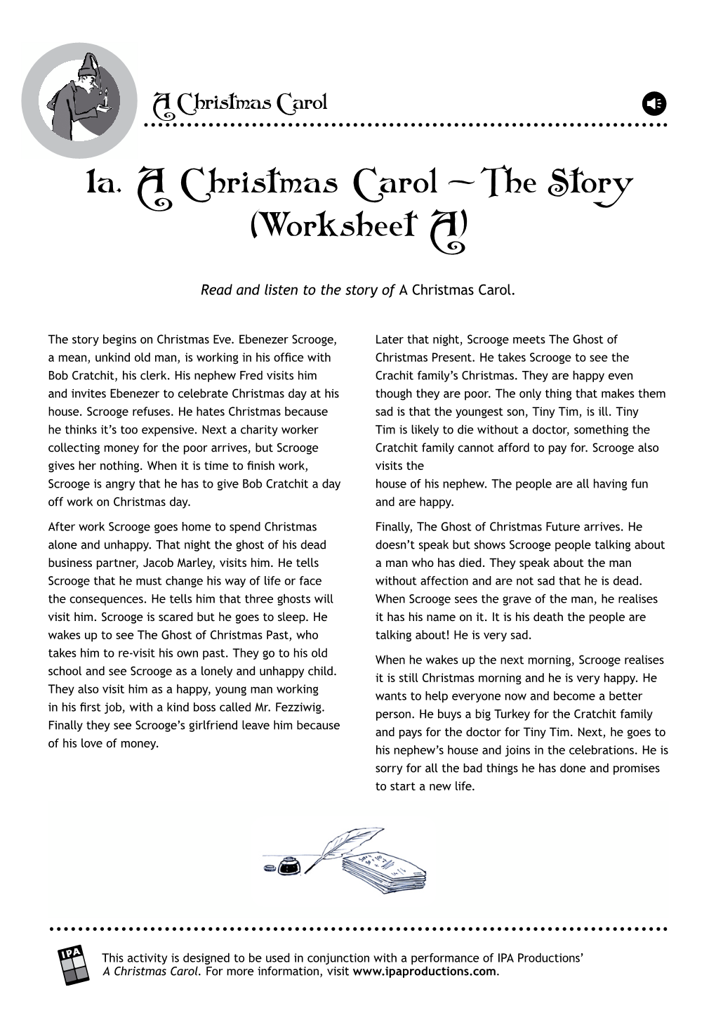 1A. a Christmas Carol - the Story (Worksheet A)
