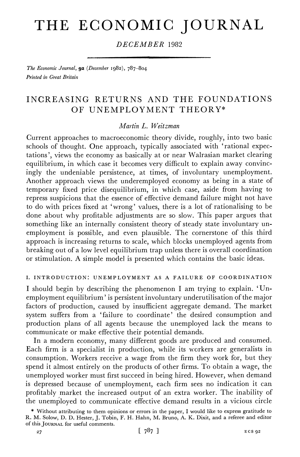 Increasing Returns and the Foundations of Unemployment Theory*