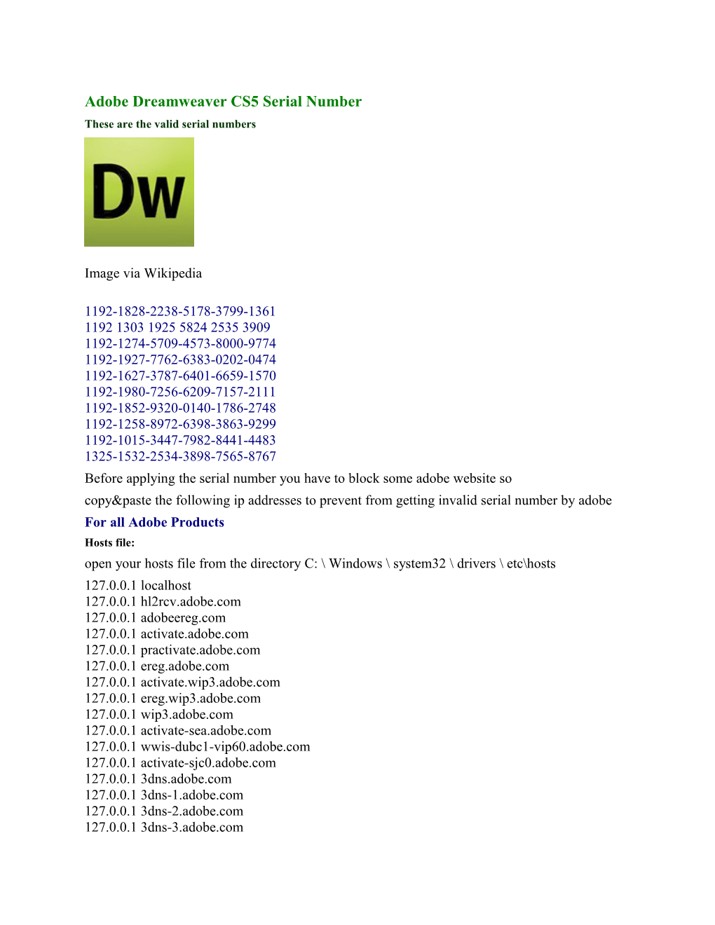 Adobe Dreamweaver CS5 Serial Number