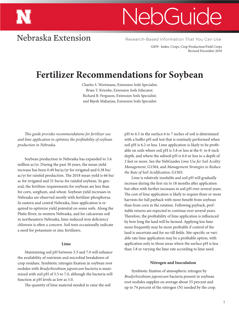 Fertilizer Recommendations for Soybean Charles S